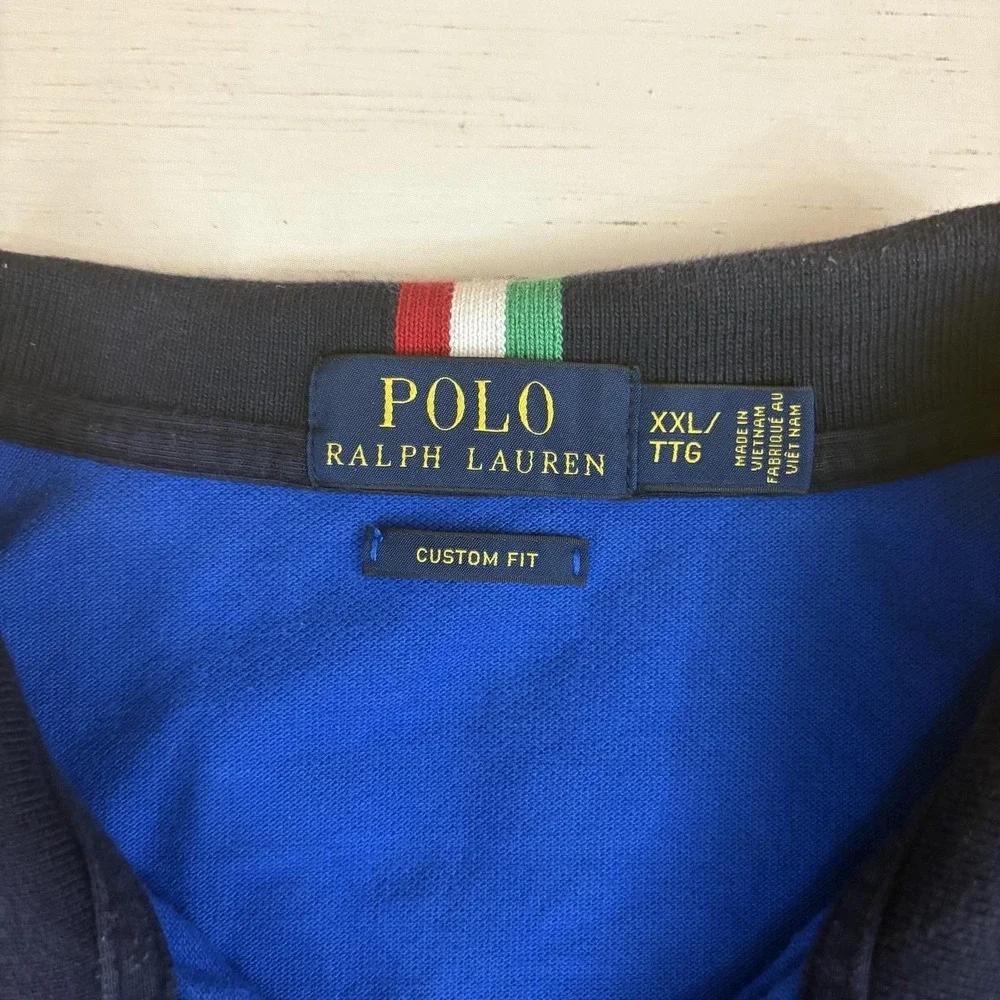 Polo Ralph Lauren Crest Polo Shirt Italy Mens 2XL Blue Custom Fit